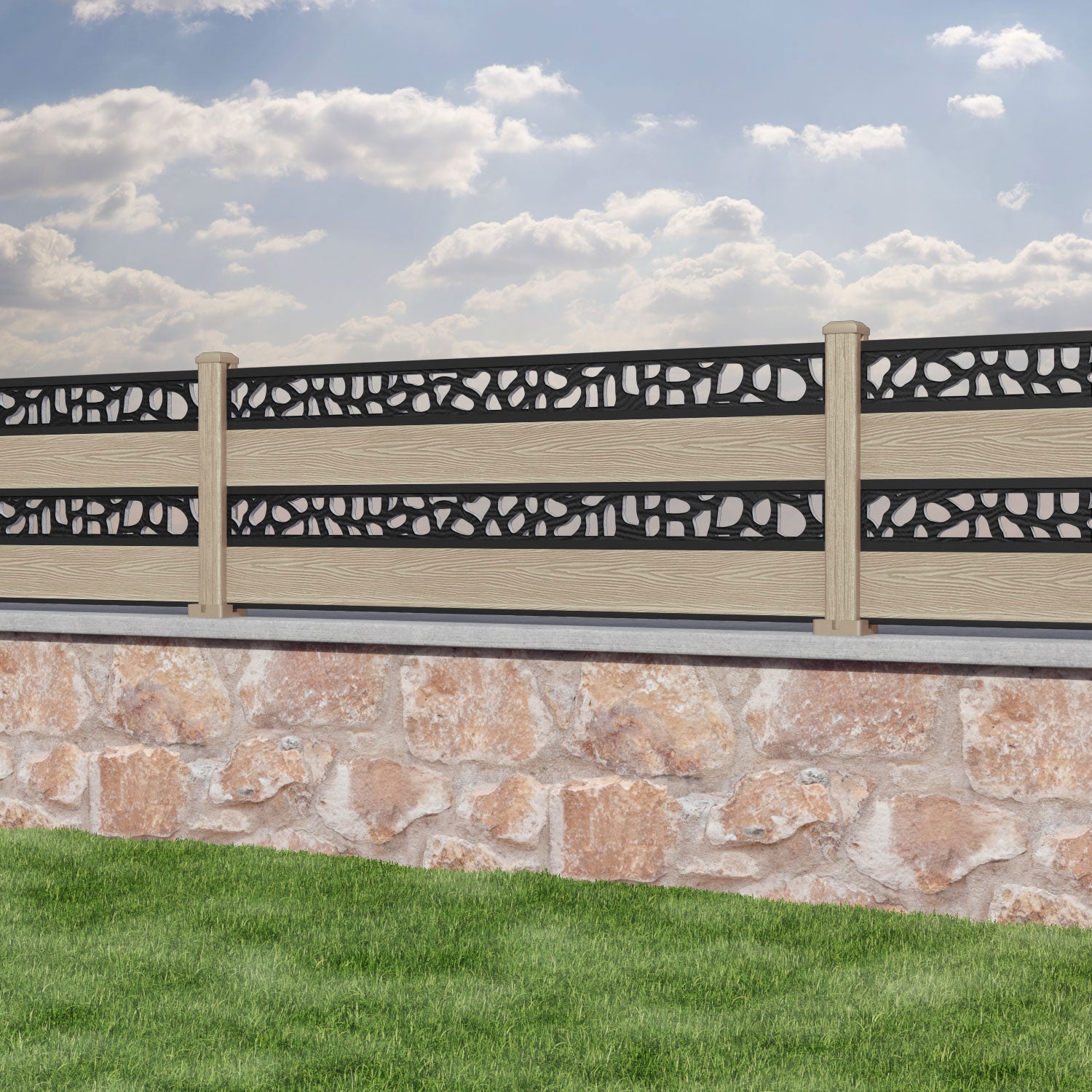 Classic Pebble Split Screen Fence Panel - Light Oak - with our composite posts