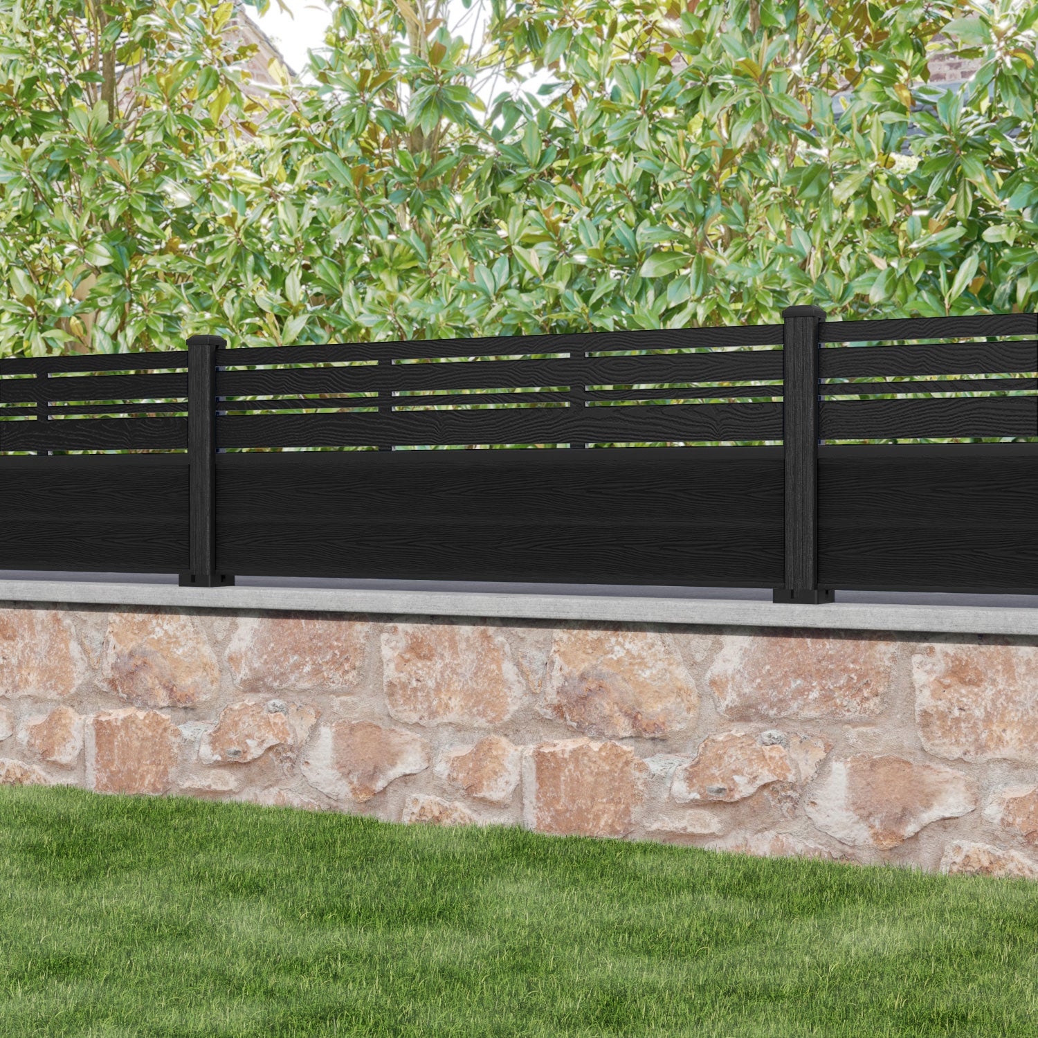 Classic Linea Fence Panel - Black - with our composite posts