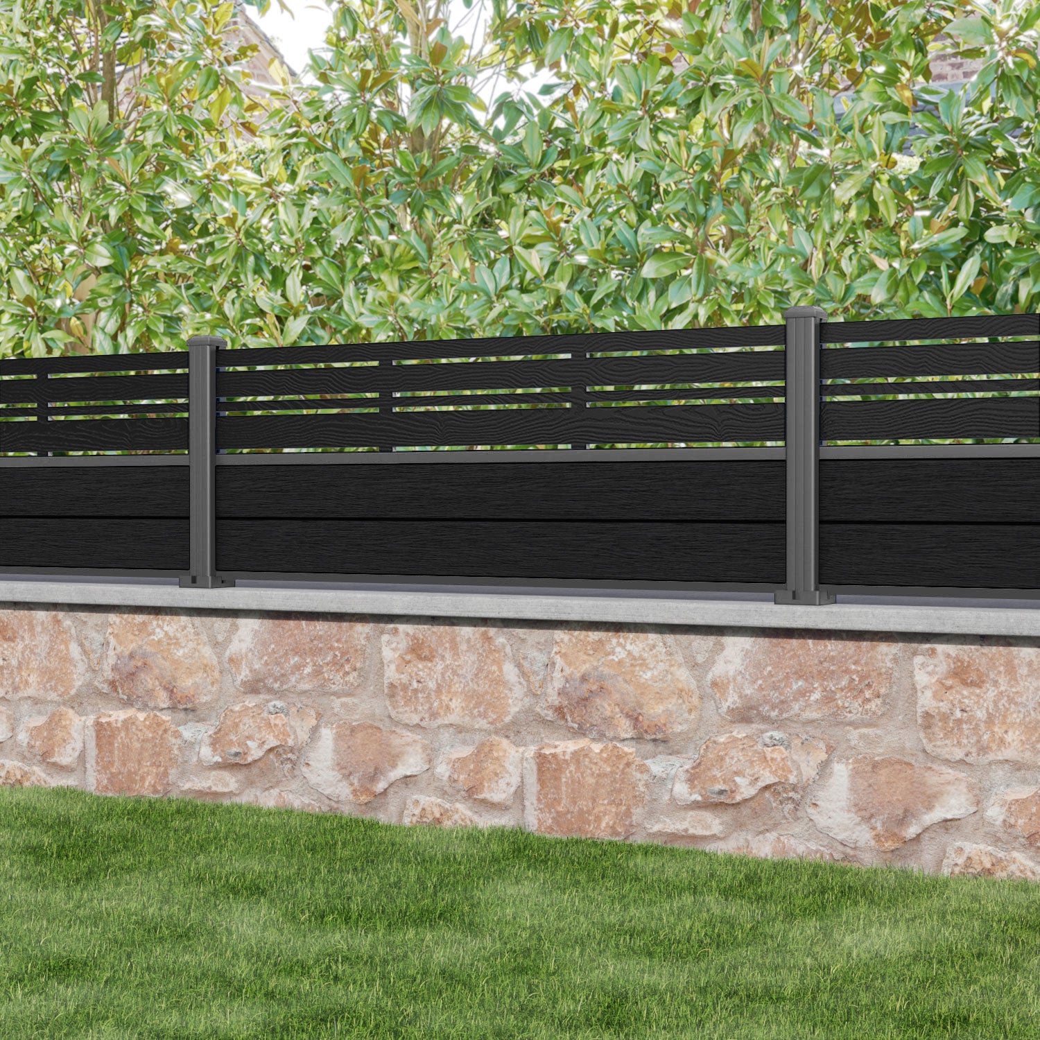 Fusion Linea Fence Panel - Black - with our aluminium posts
