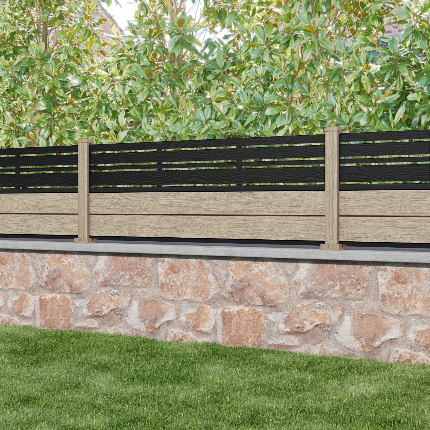 Fusion Linea Fence Panel - Light Oak - with our composite posts