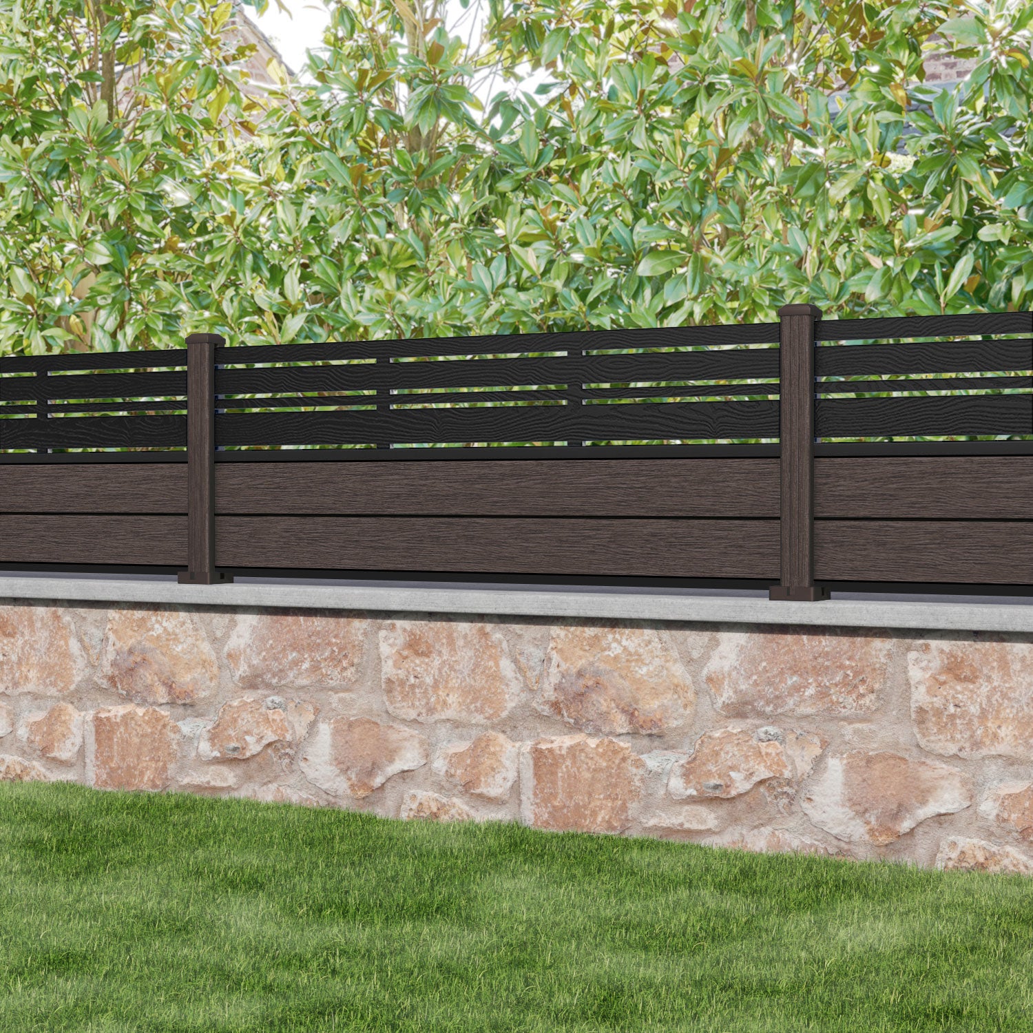 Fusion Linea Fence Panel - Mid Brown - with our composite posts