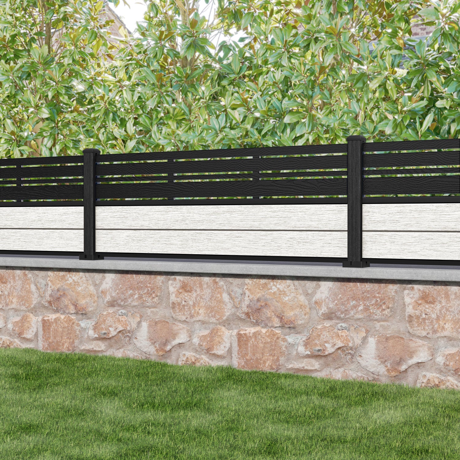 Fusion Linea Fence Panel - Light Stone - with our composite posts