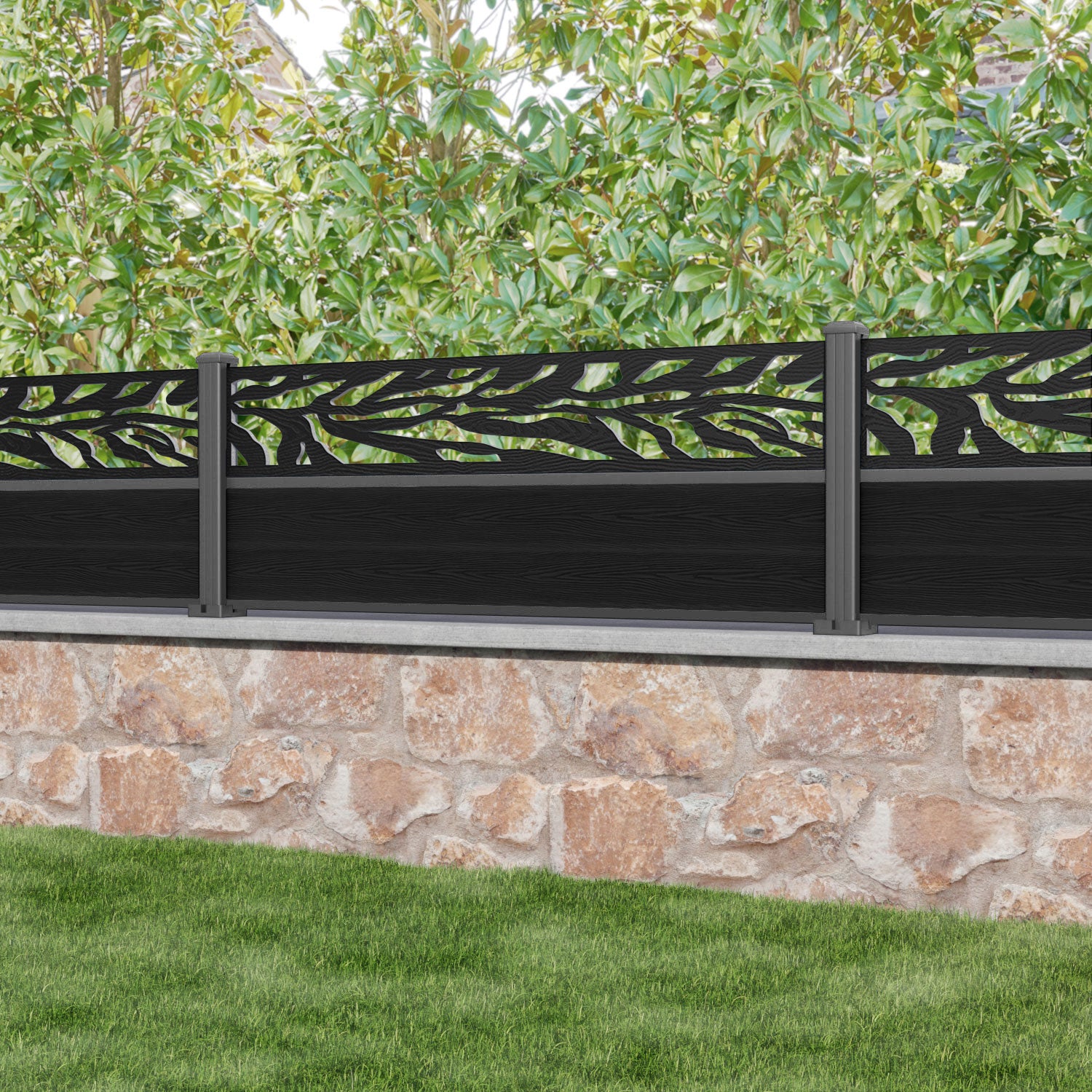 Classic Malawi Fence Panel - Black - with our aluminium posts
