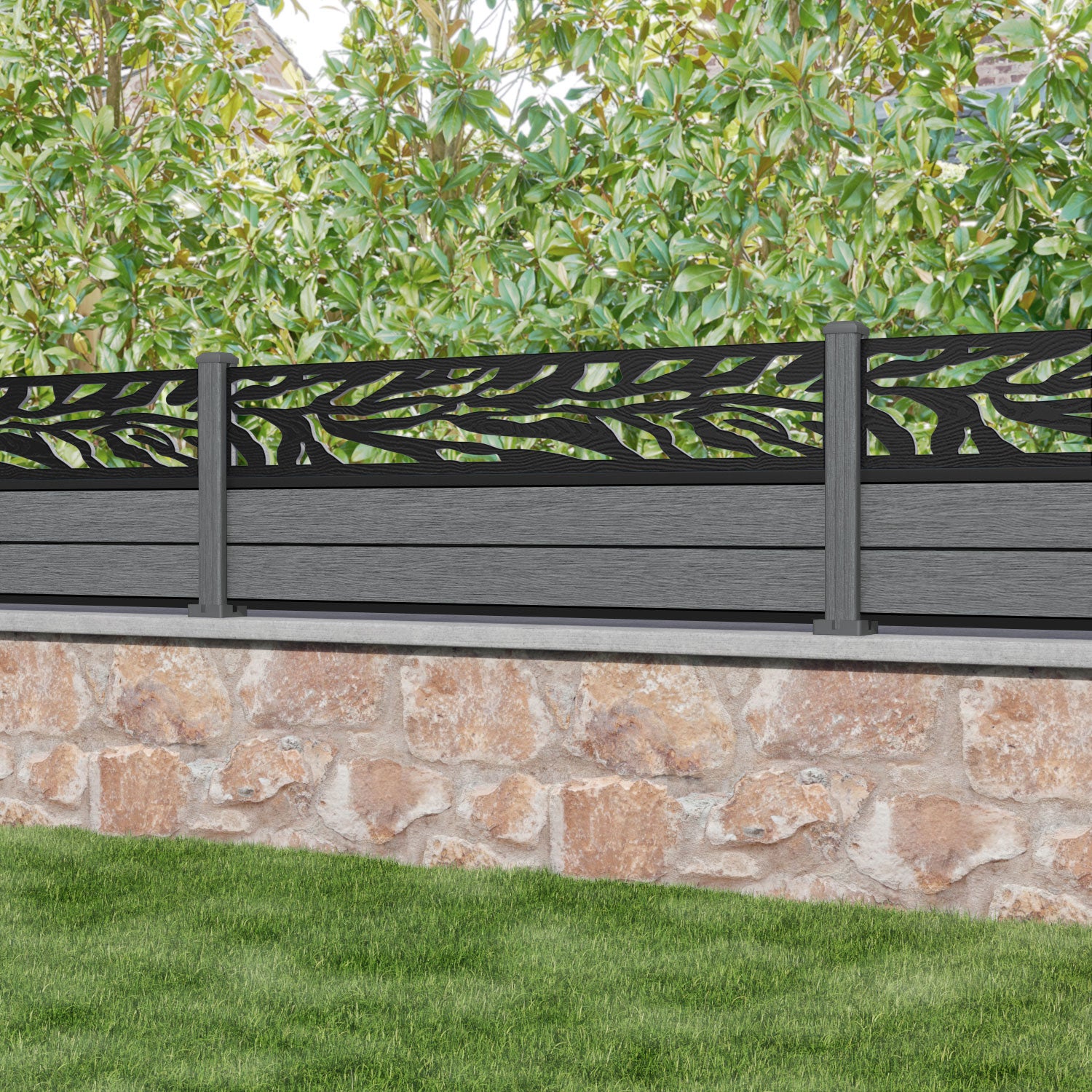 Fusion Malawi Fence Panel - Mid Grey - with our composite posts