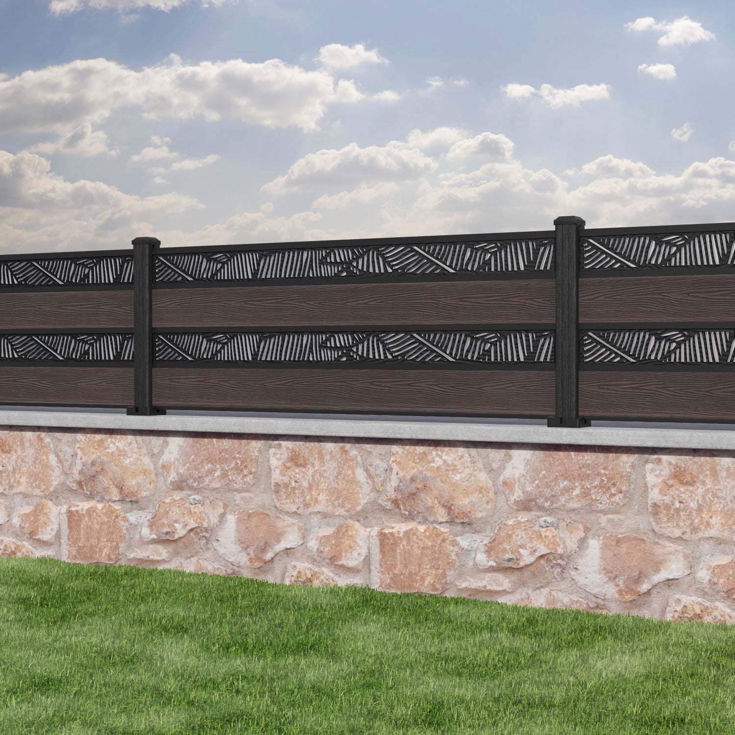 Classic Feather Split Screen Fence Panel - Mid Brown - with our composite posts