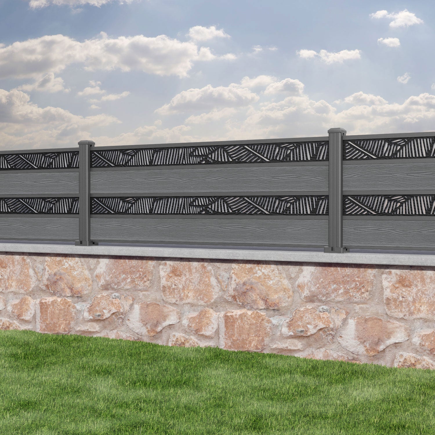 Classic Feather Split Screen Fence Panel - Mid Grey - with our aluminium posts
