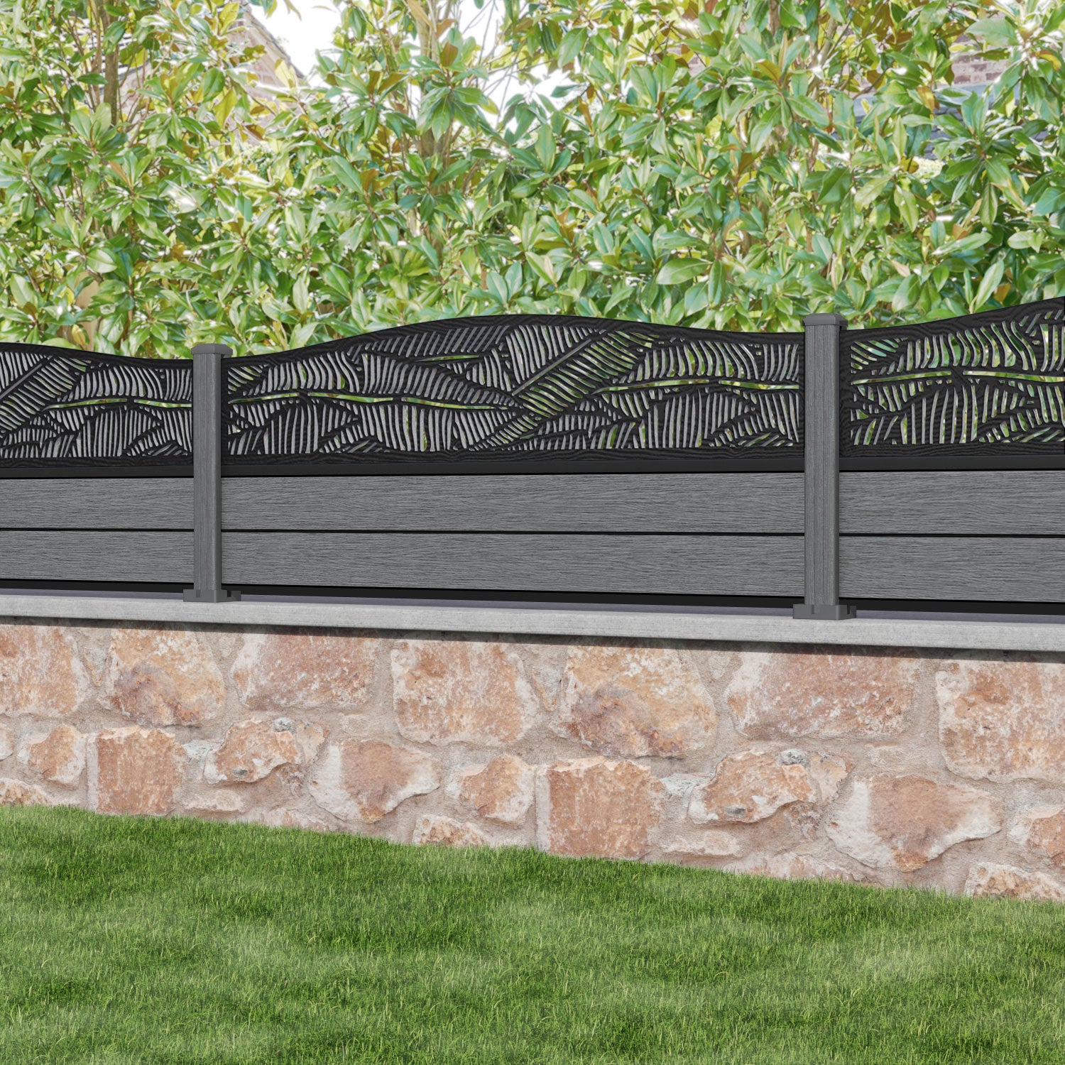 Fusion Feather Curved Top Fence Panel - Mid Grey - with our composite posts