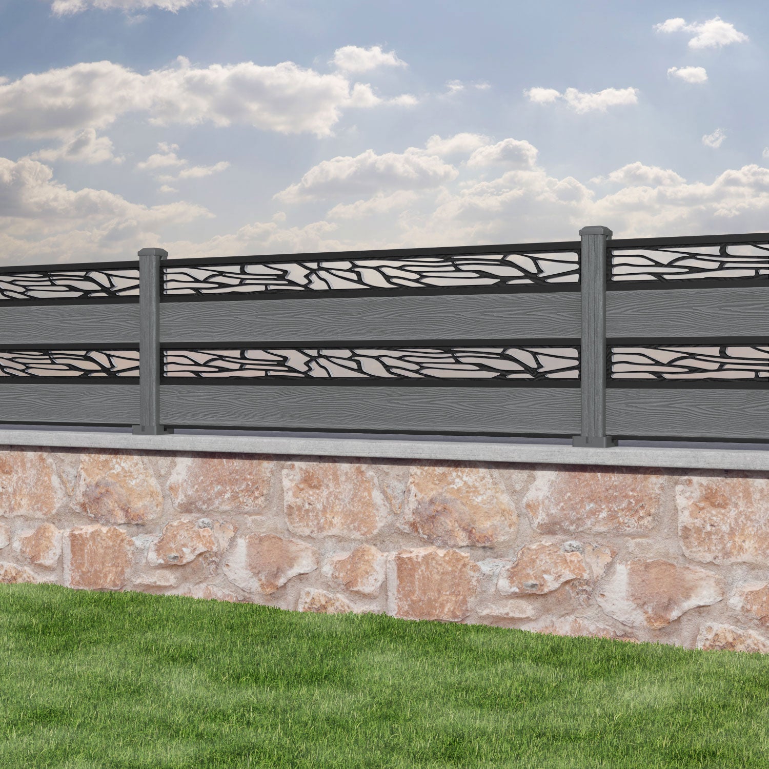 Classic Shatter Split Screen Fence Panel - Mid Grey - with our composite posts