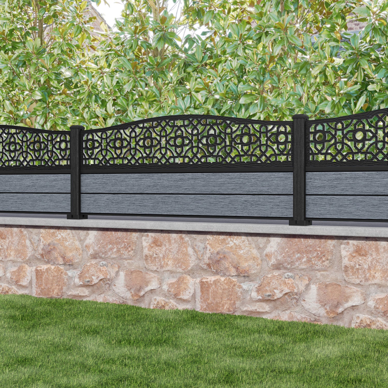 Fusion Nabila Curved Top Fence Panel - Anthracite - with our composite posts