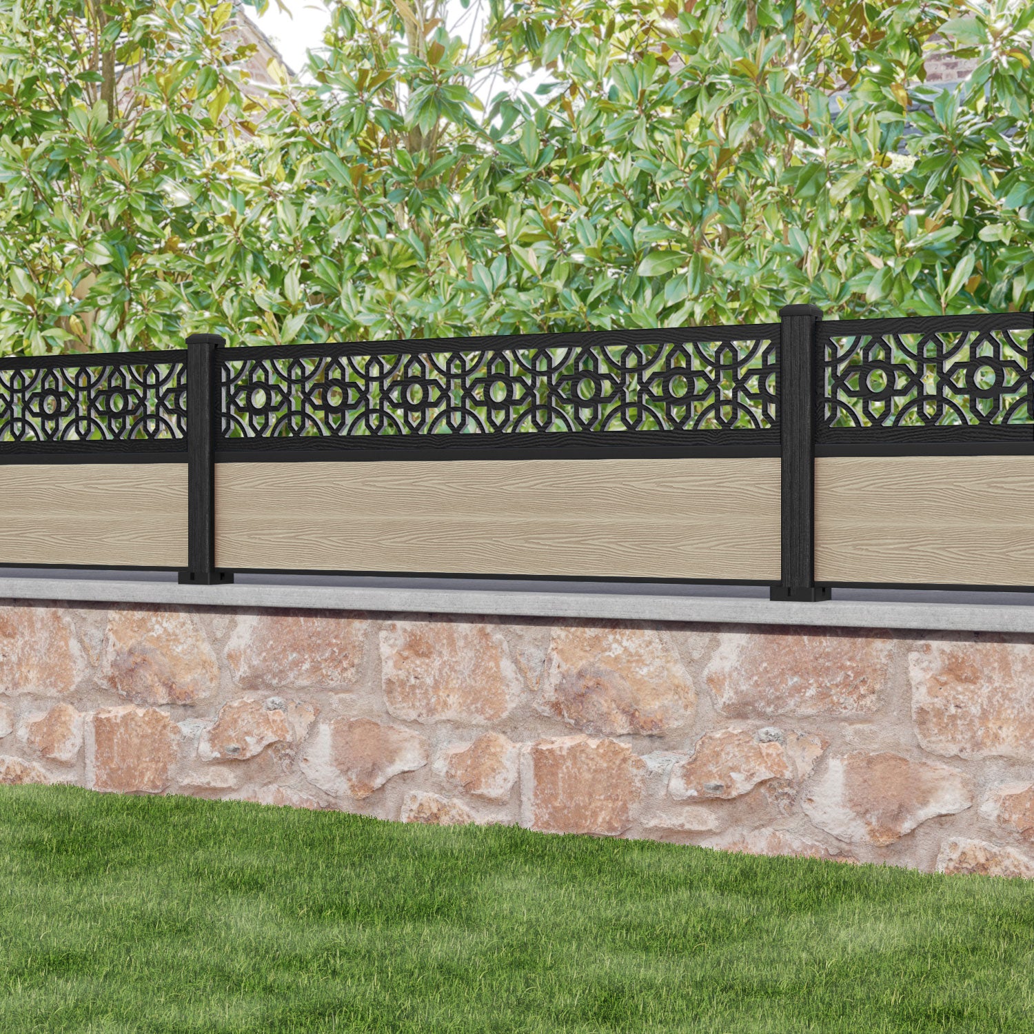 Classic Nabila Fence Panel - Light Oak - with our composite posts