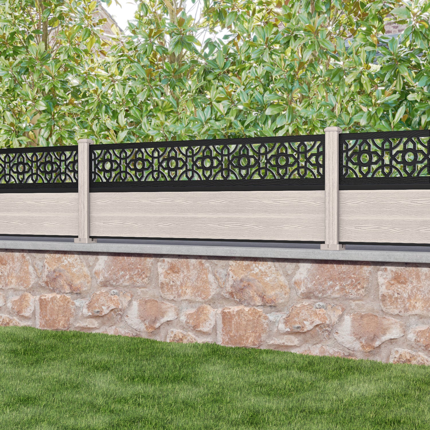 Classic Nabila Fence Panel - Mid Stone - with our composite posts