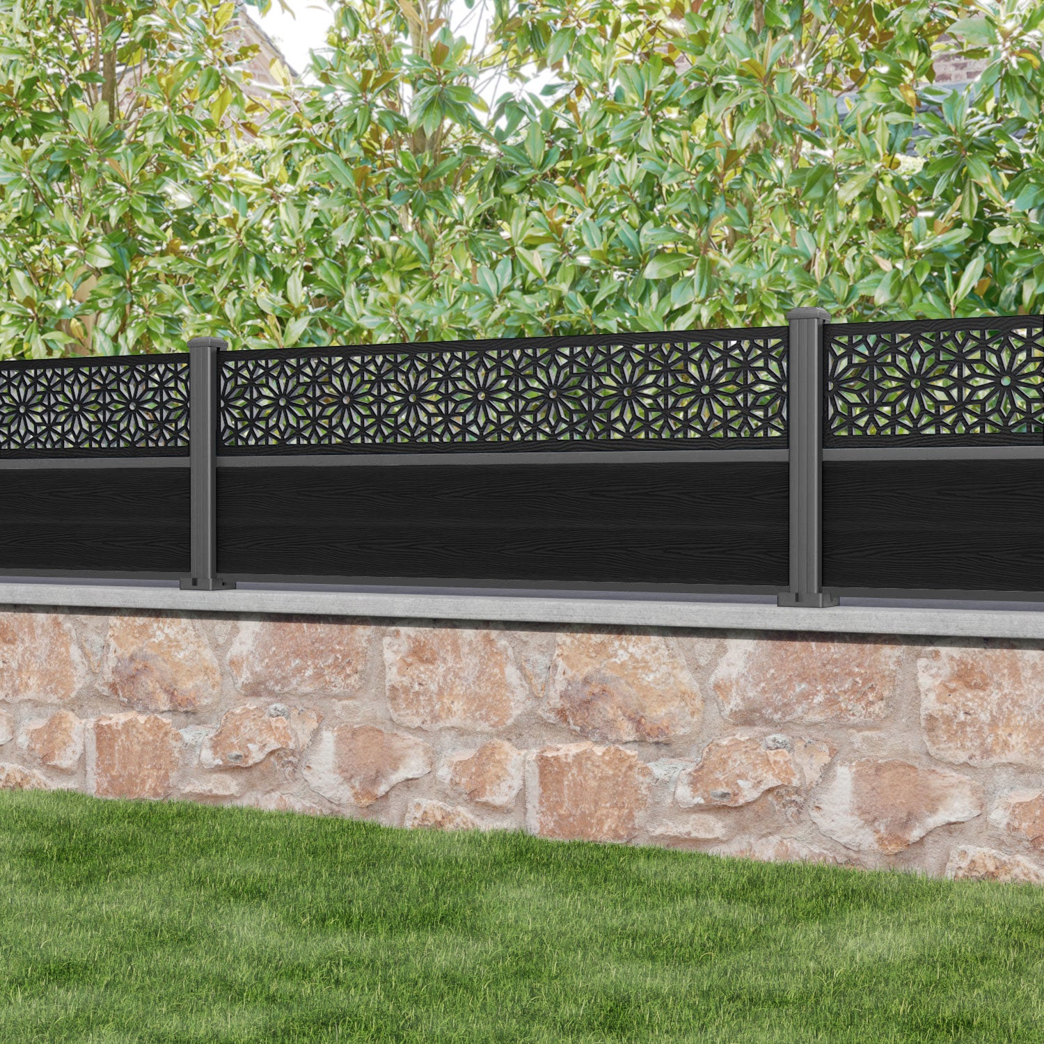 Classic Narwa Fence Panel - Black - with our aluminium posts
