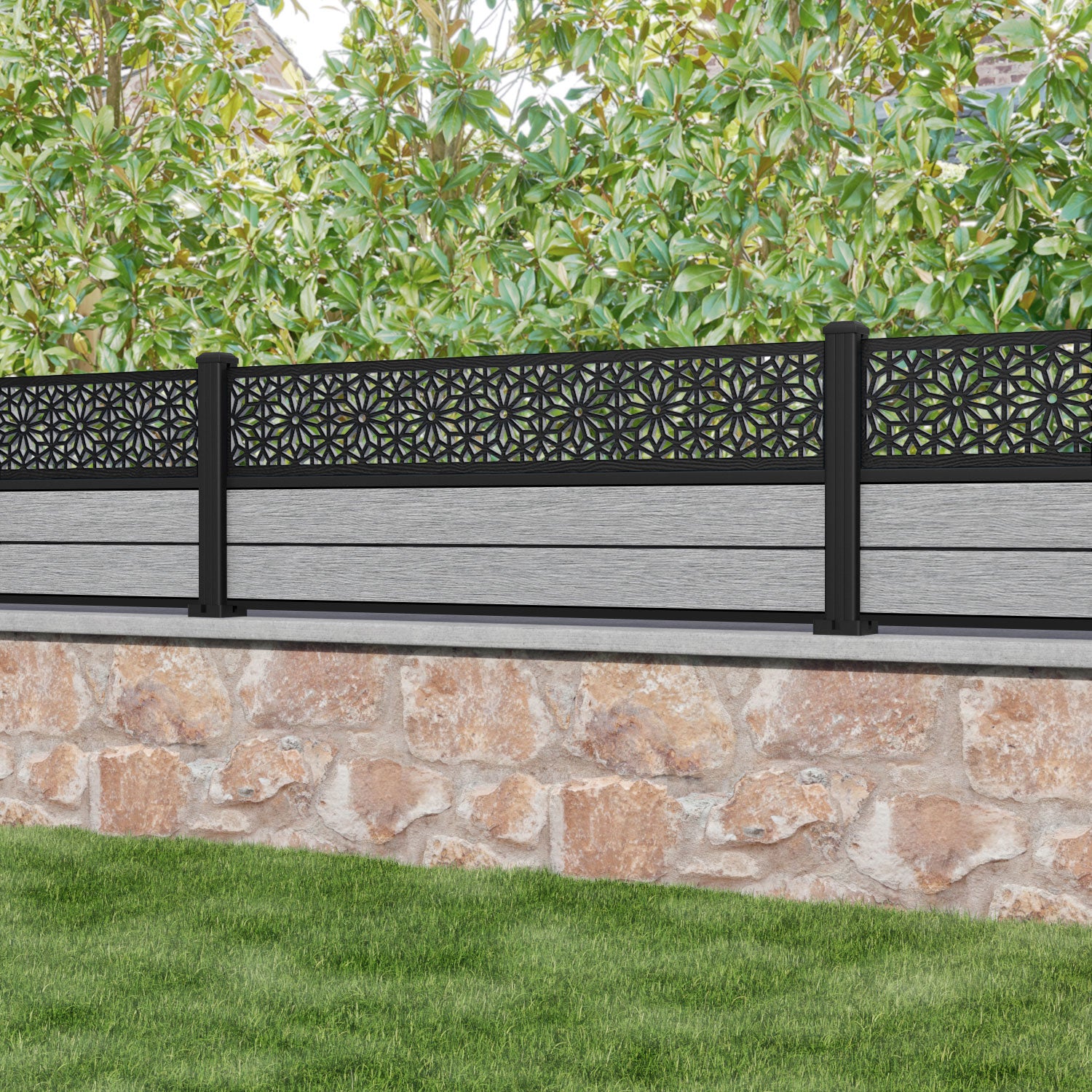 Fusion Narwa Fence Panel - Light Grey - with our aluminium posts
