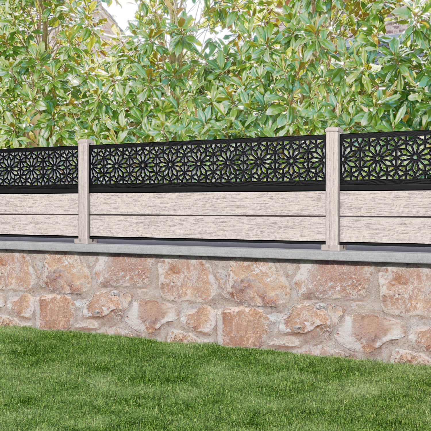 Fusion Narwa Fence Panel - Mid Stone - with our composite posts
