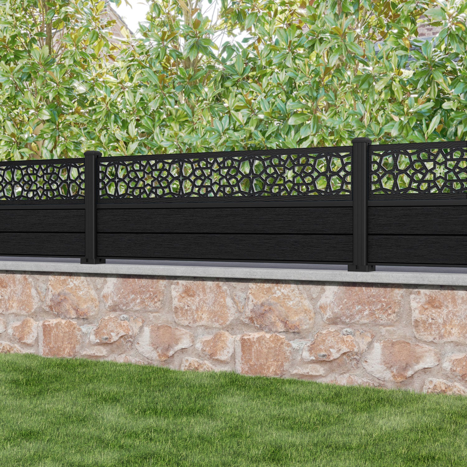 Fusion Nazira Fence Panel - Black - with our aluminium posts