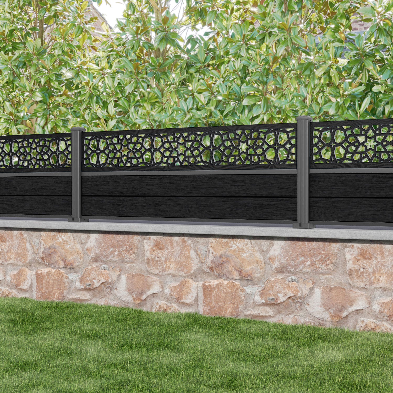 Fusion Nazira Fence Panel - Black - with our aluminium posts