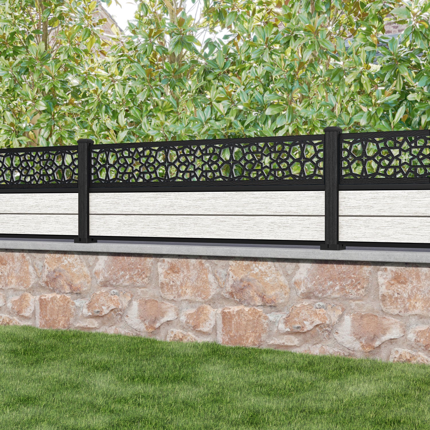 Fusion Nazira Fence Panel - Light Stone - with our composite posts