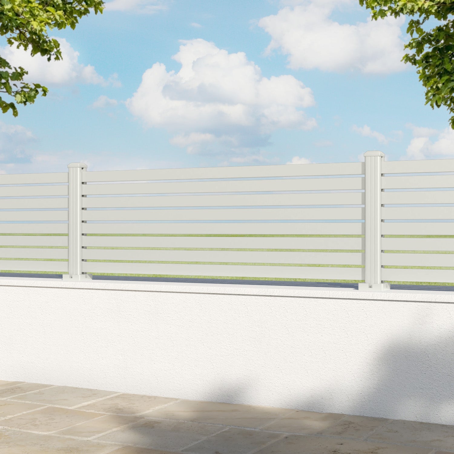 Aria Aluminium Fence Panel - Off White - with our aluminium posts