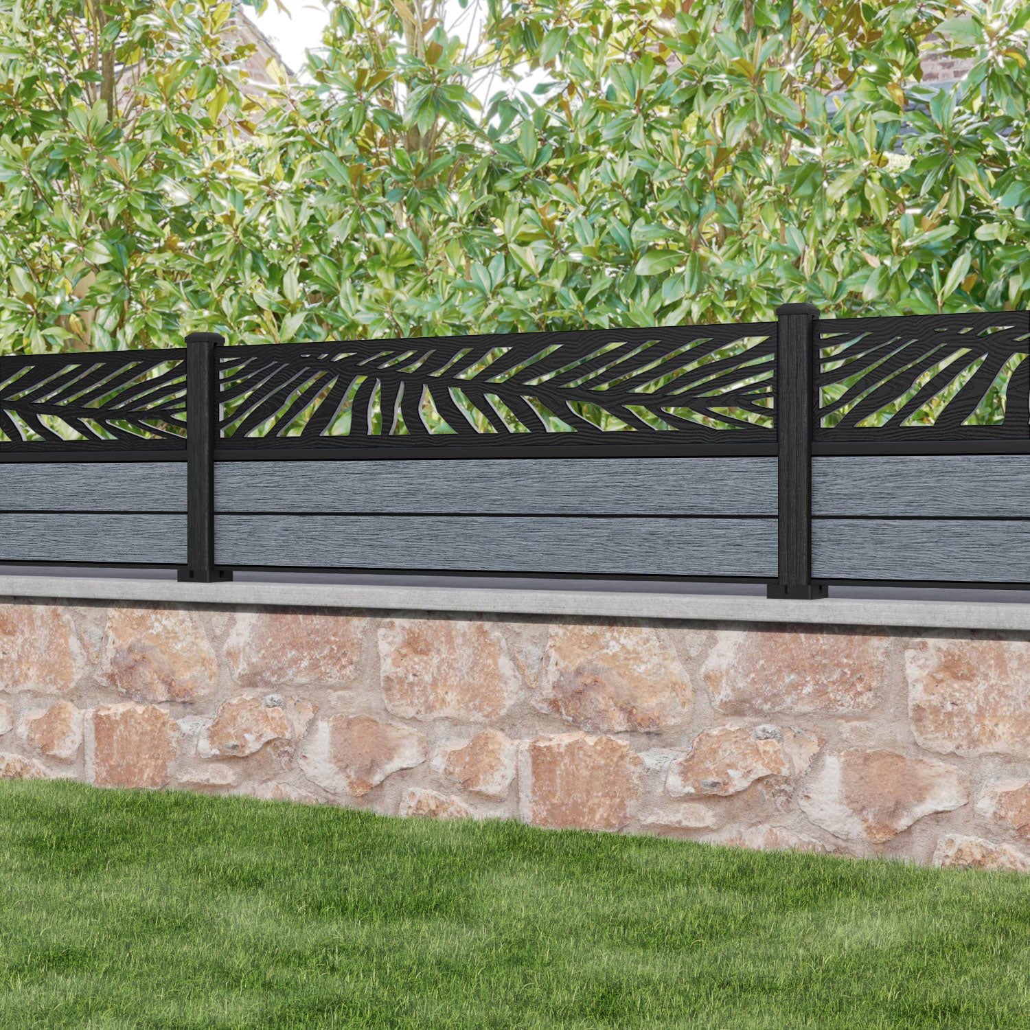 Fusion Palm Fence Panel - Anthracite - with our composite posts
