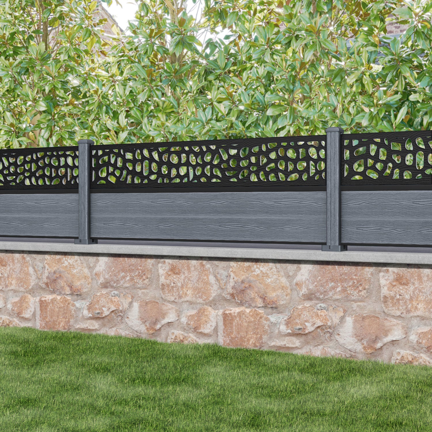 Classic Pebble Fence Panel - Anthracite - with our composite posts