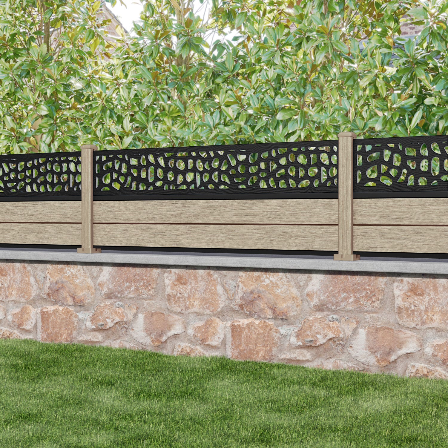 Fusion Pebble Fence Panel - Light Oak - with our composite posts