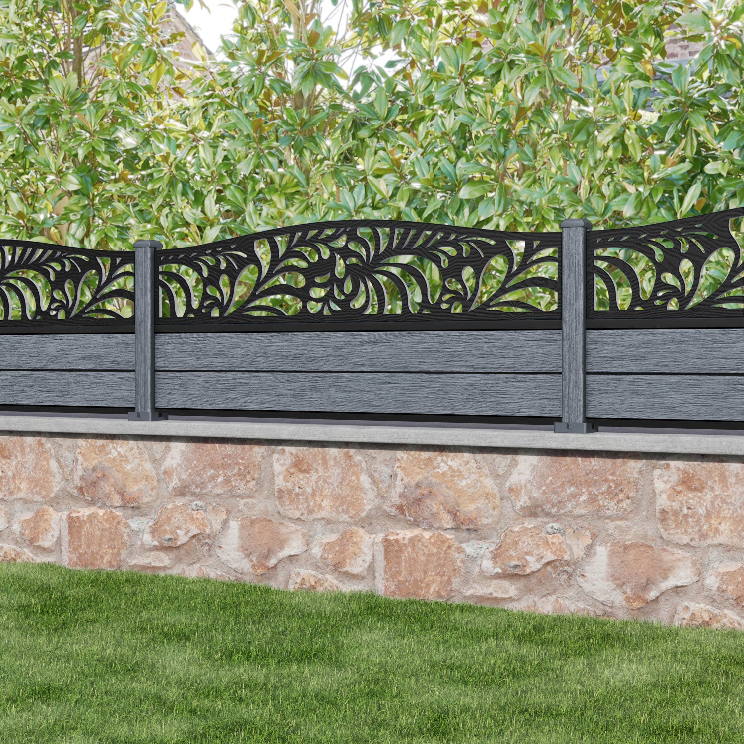 Fusion Petal Curved Top Fence Panel - Anthracite - with our composite posts