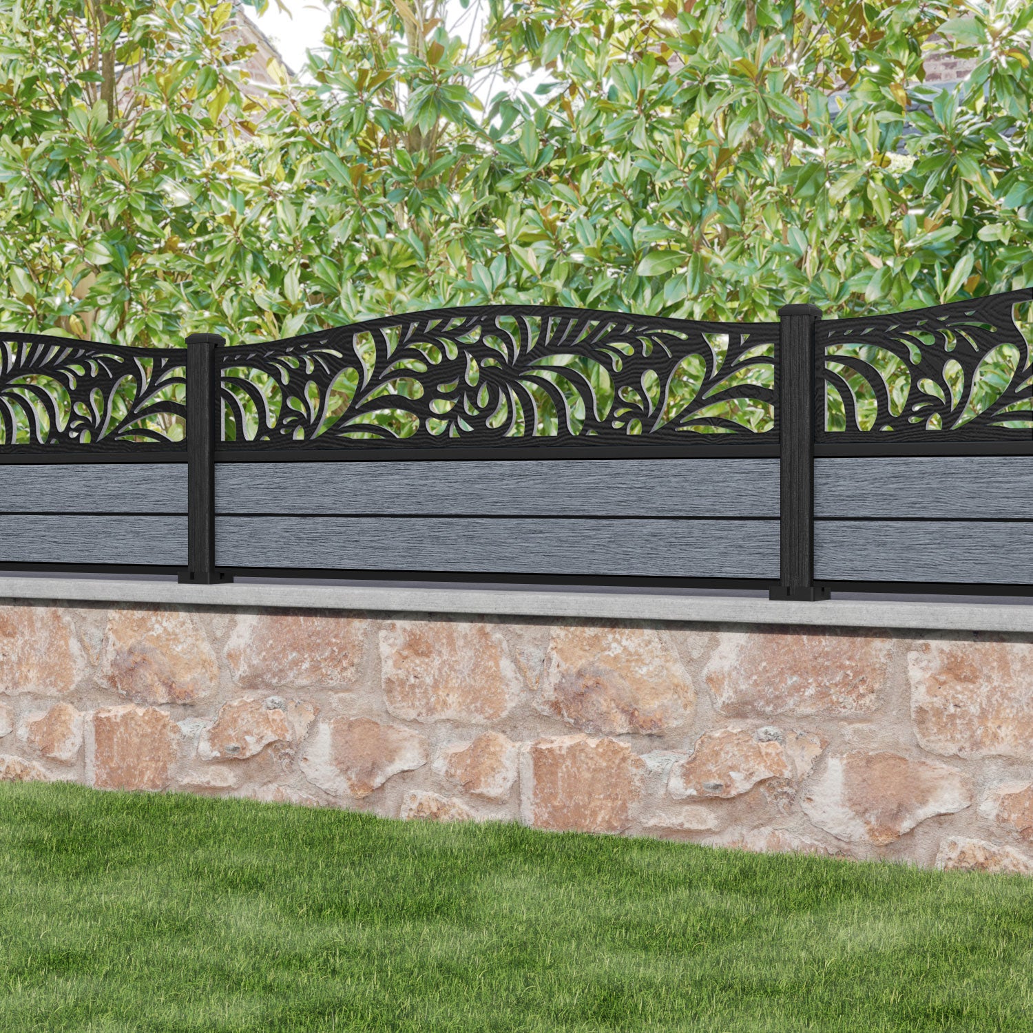 Fusion Petal Curved Top Fence Panel - Anthracite - with our composite posts