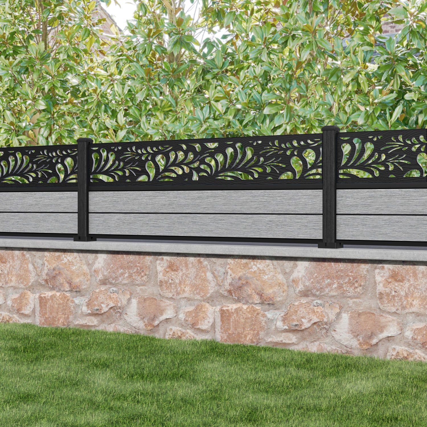 Fusion Petal Fence Panel - Light Grey - with our composite posts