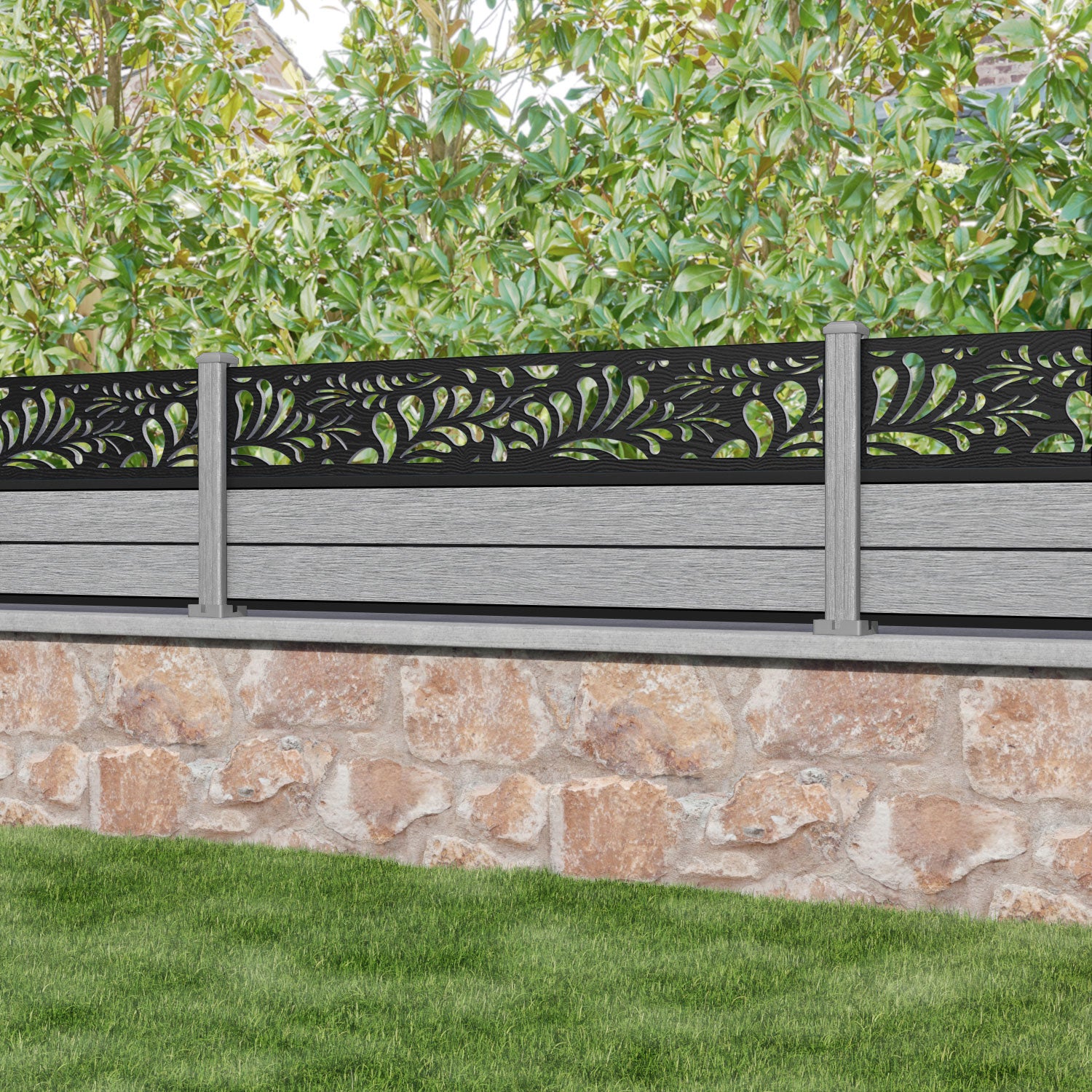 Fusion Petal Fence Panel - Light Grey - with our composite posts