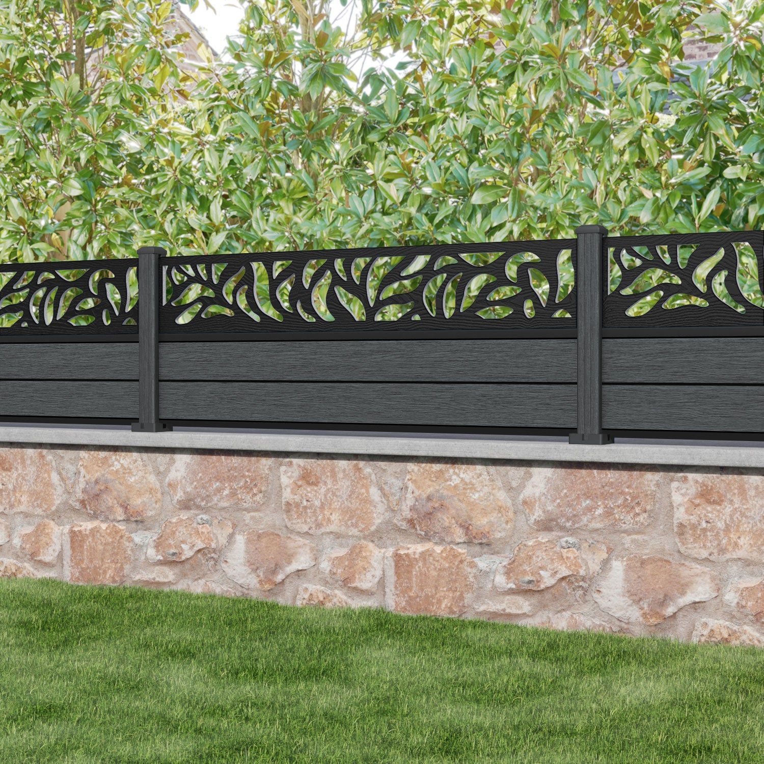 Fusion Plume Fence Panel - Dark Grey - with our composite posts