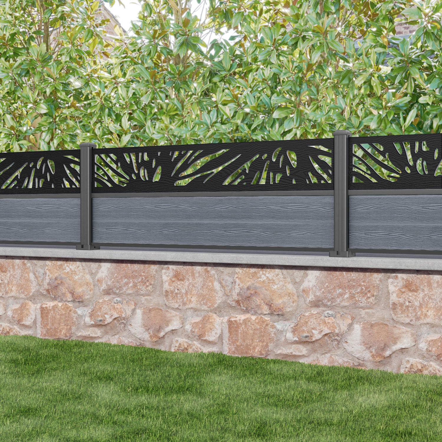 Classic Poppy Fence Panel - Anthracite - with our aluminium posts