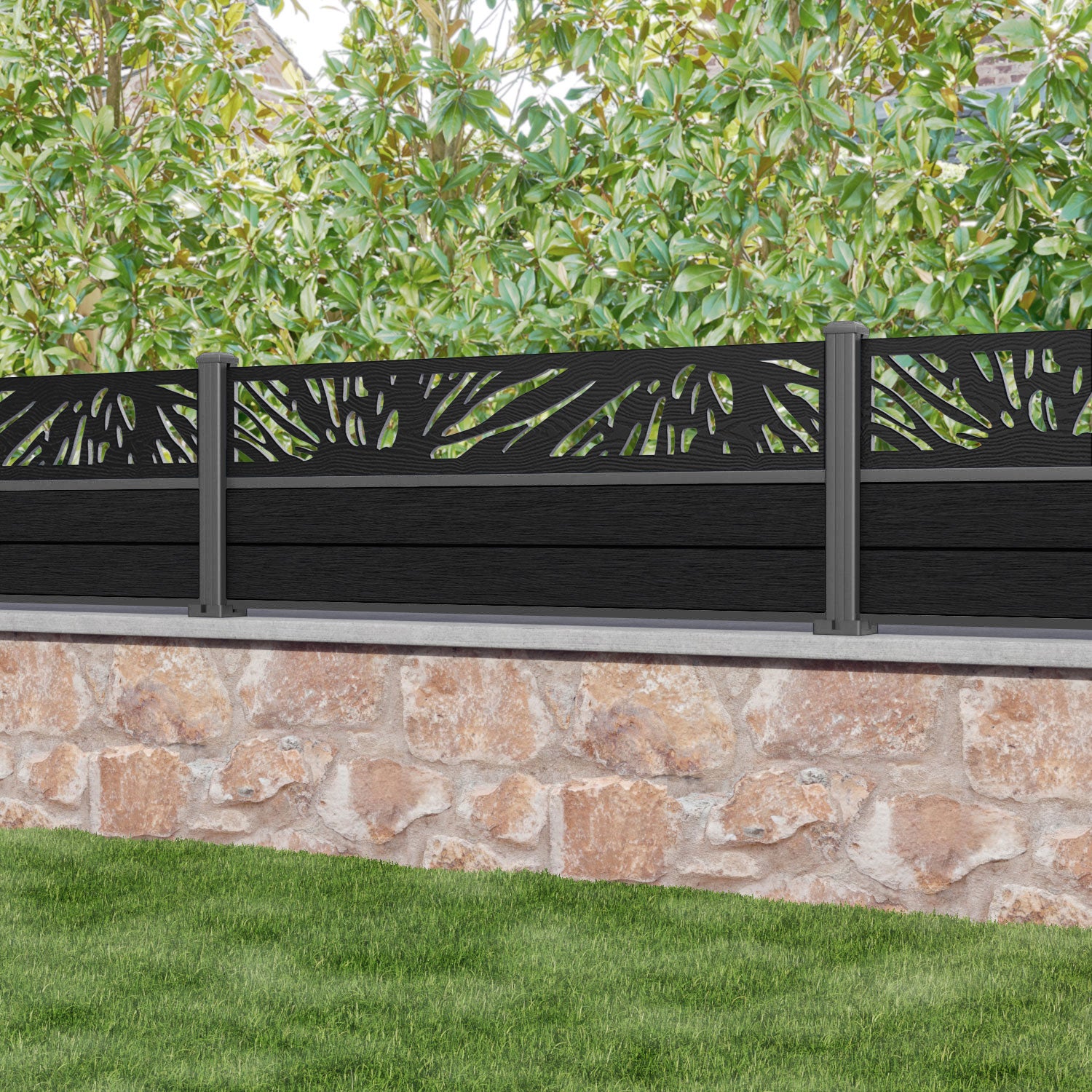 Fusion Poppy Fence Panel - Black - with our aluminium posts