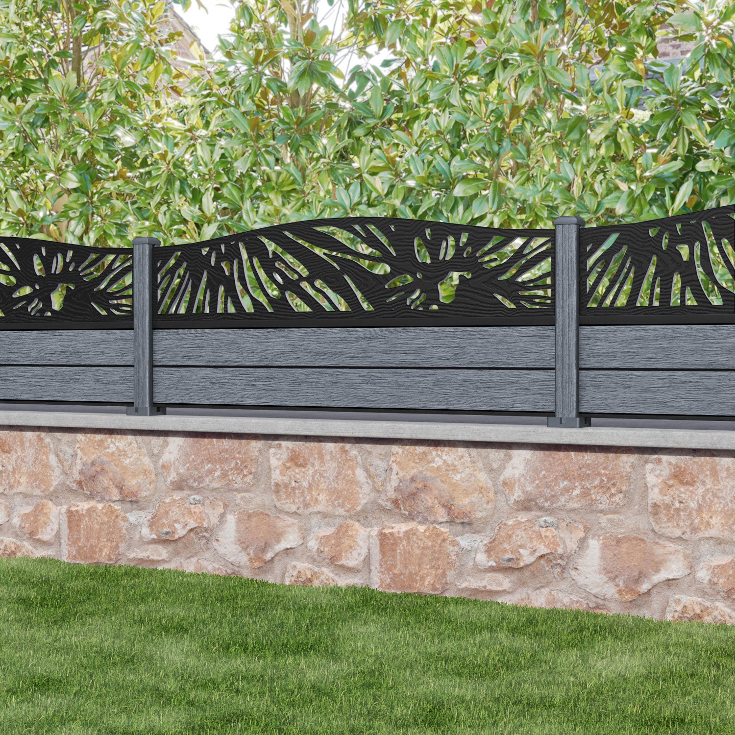 Fusion Poppy Curved Top Fence Panel - Anthracite - with our composite posts