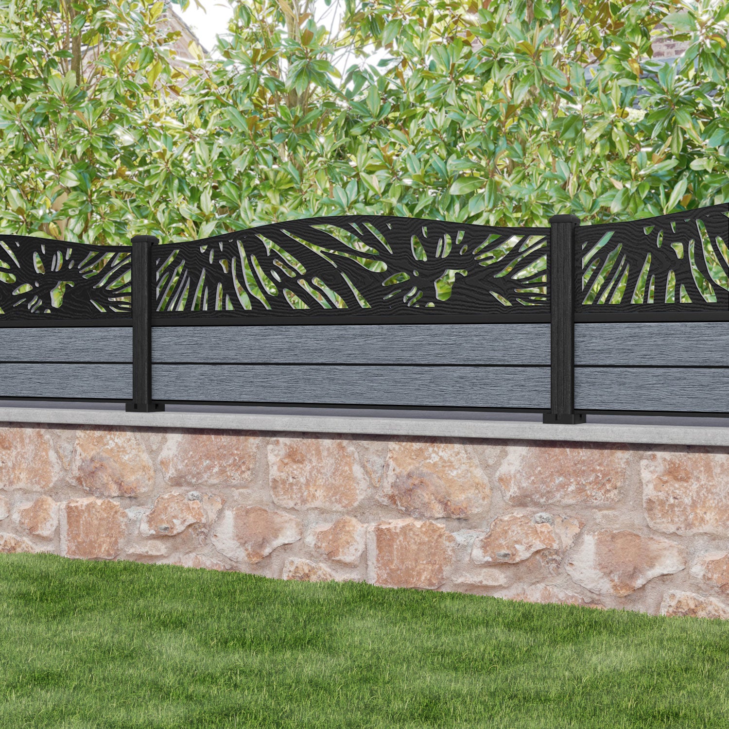 Fusion Poppy Curved Top Fence Panel - Anthracite - with our composite posts