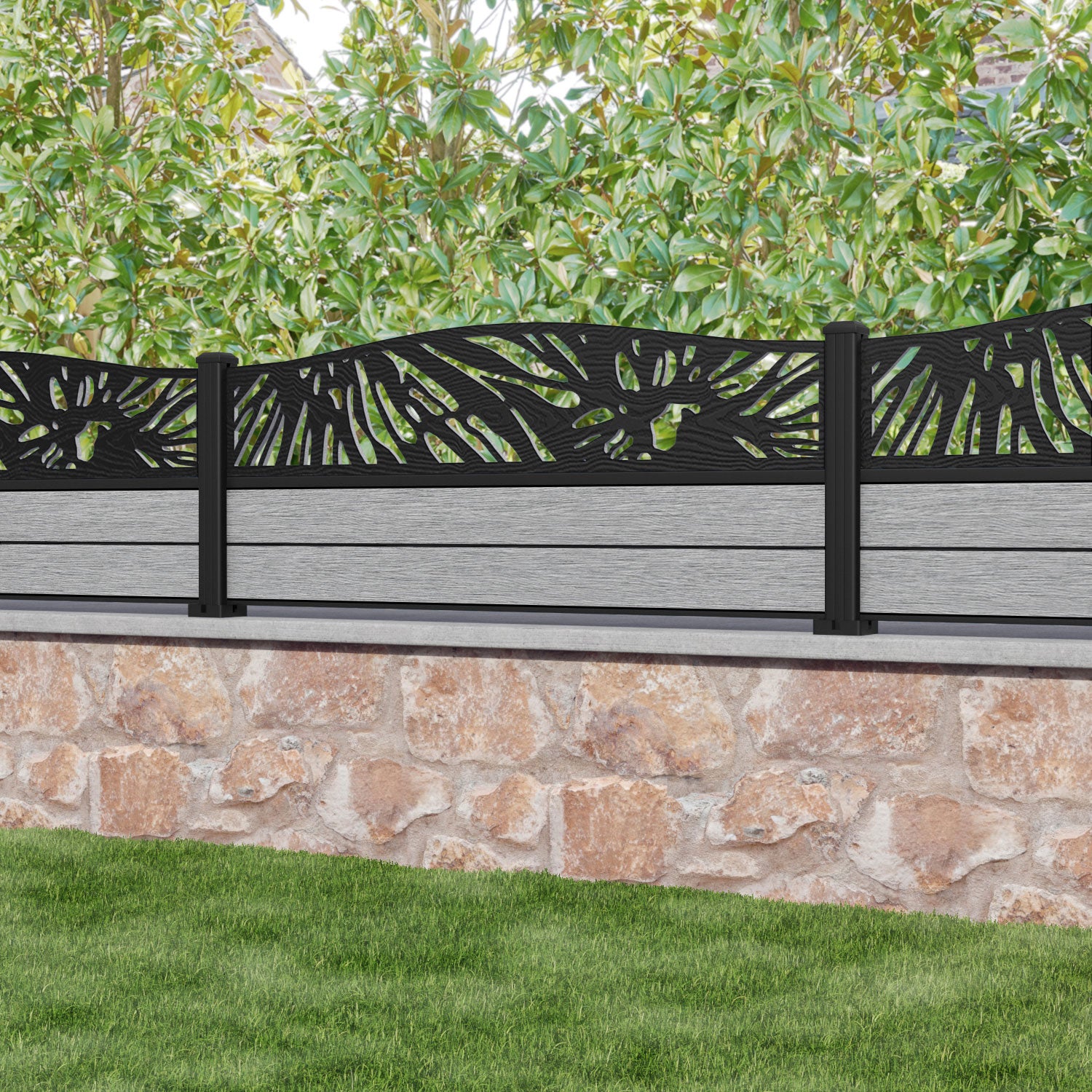 Fusion Poppy Curved Top Fence Panel - Light Grey - with our aluminium posts