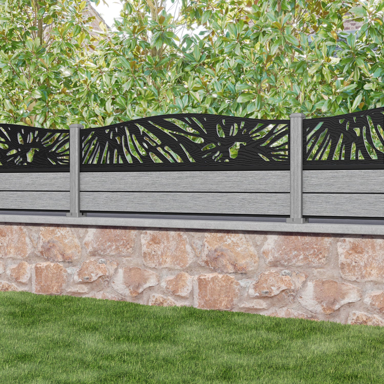 Fusion Poppy Curved Top Fence Panel - Light Grey - with our composite posts