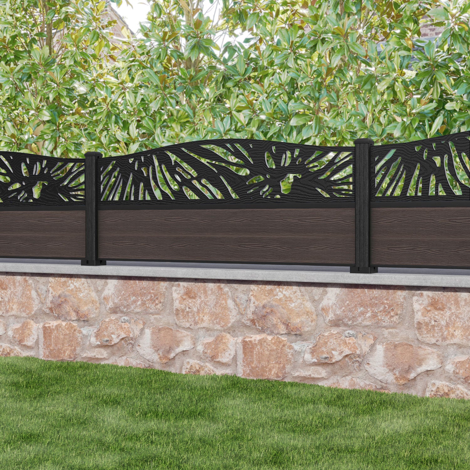 Classic Poppy Curved Top Fence Panel - Mid Brown - with our composite posts