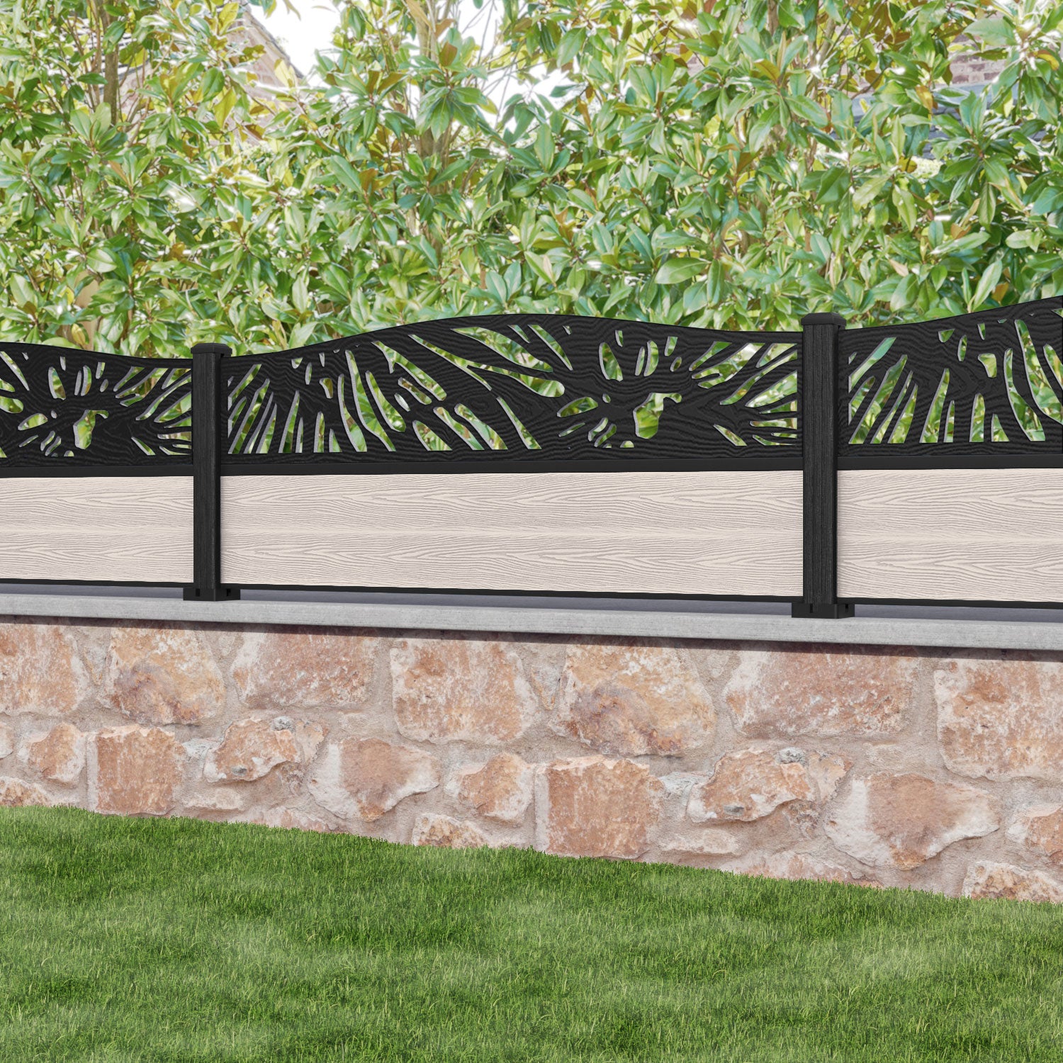 Classic Poppy Curved Top Fence Panel - Mid Stone - with our composite posts