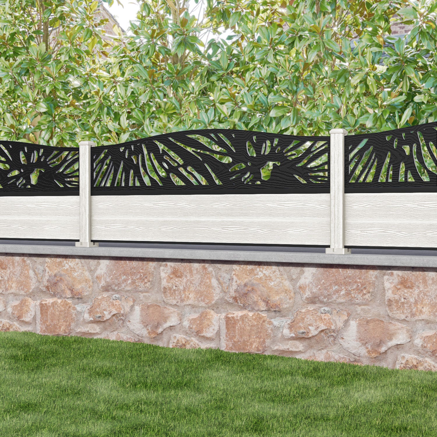 Classic Poppy Curved Top Fence Panel - Light Stone - with our composite posts