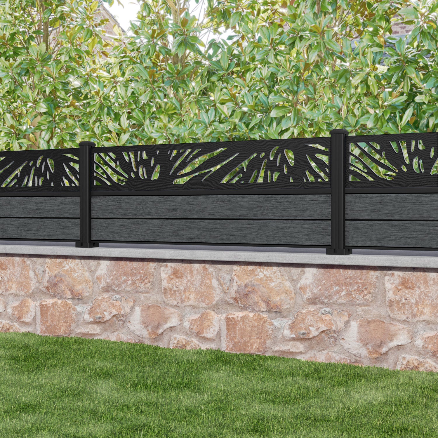 Fusion Poppy Fence Panel - Dark Grey - with our aluminium posts