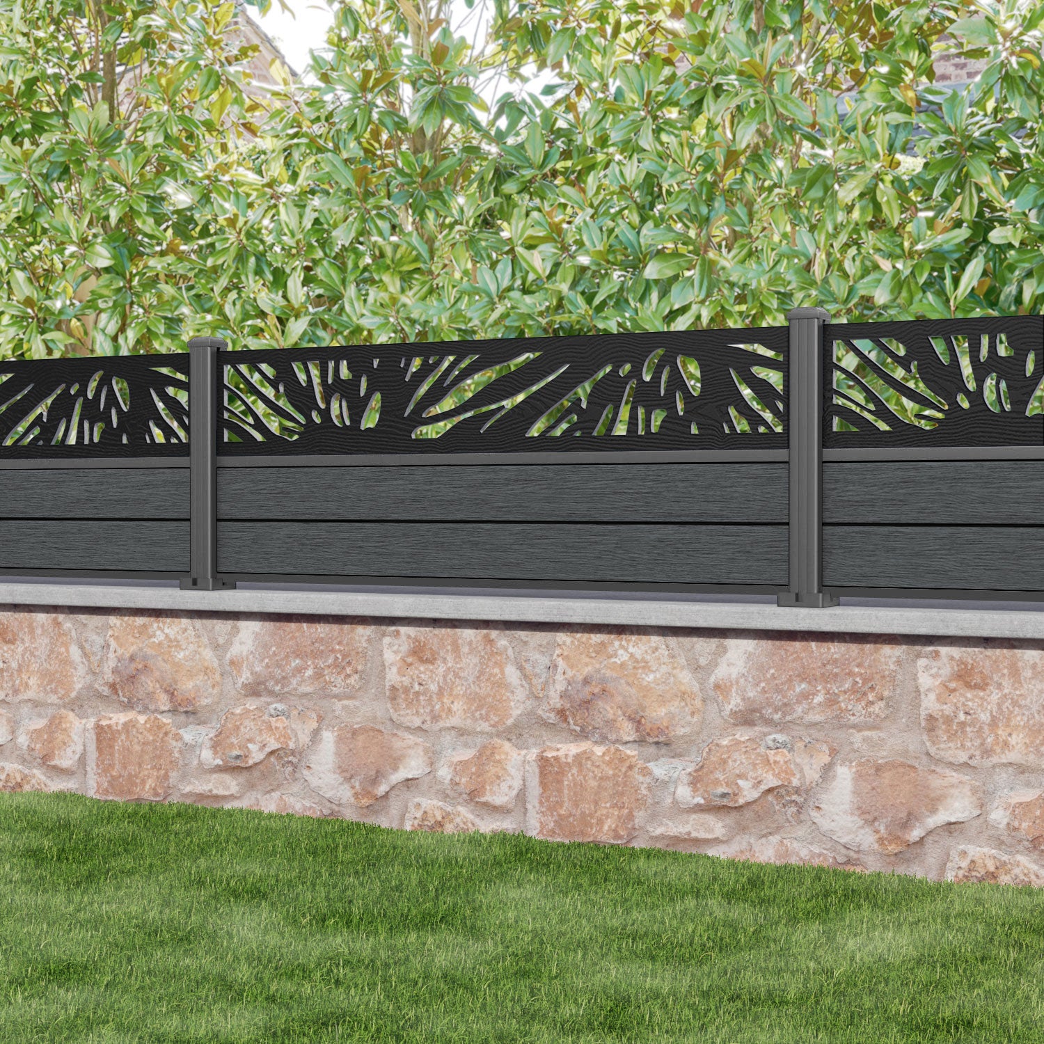 Fusion Poppy Fence Panel - Dark Grey - with our aluminium posts