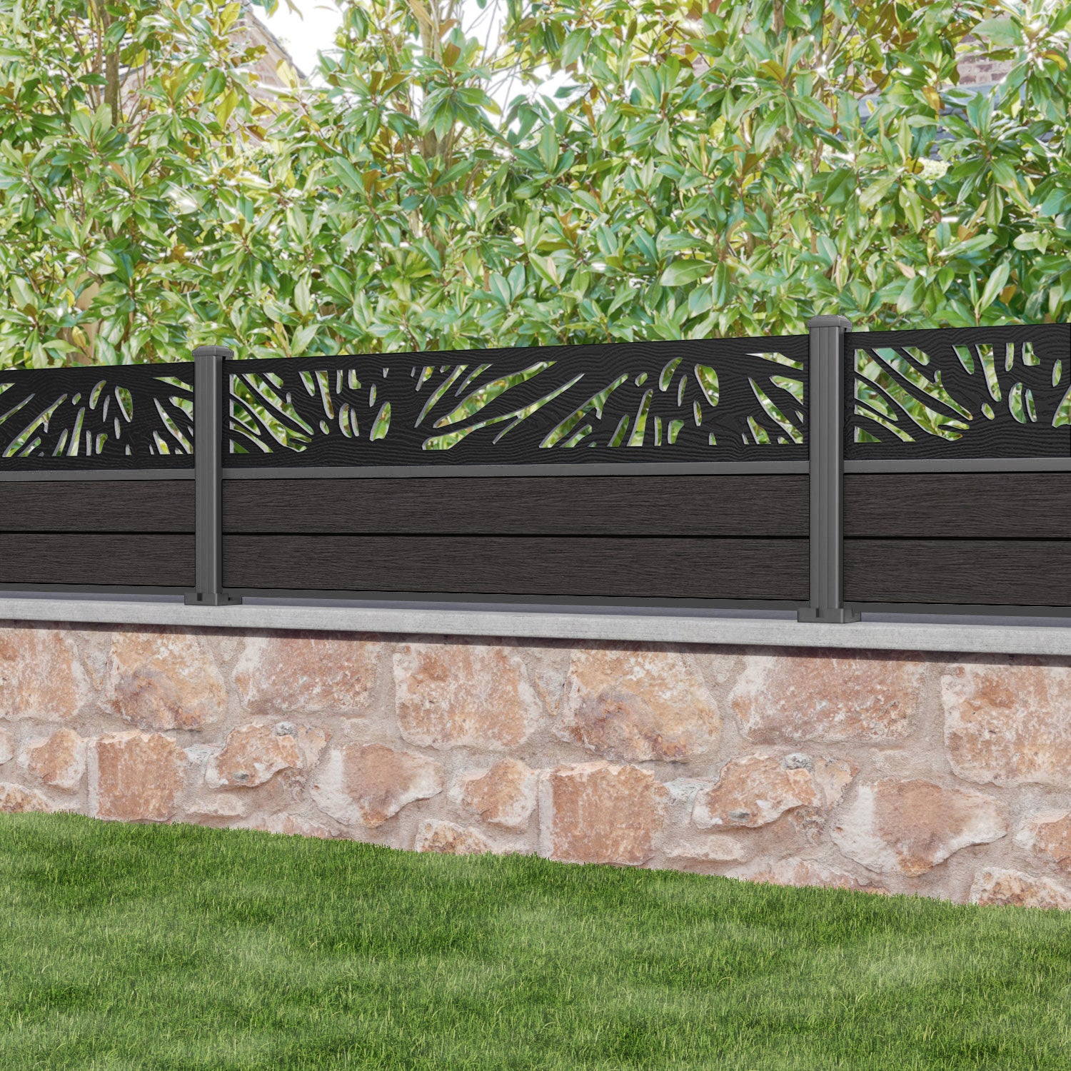 Fusion Poppy Fence Panel - Dark Oak - with our aluminium posts