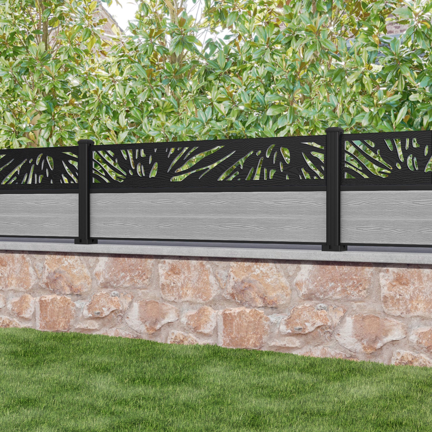 Classic Poppy Fence Panel - Light Grey - with our aluminium posts