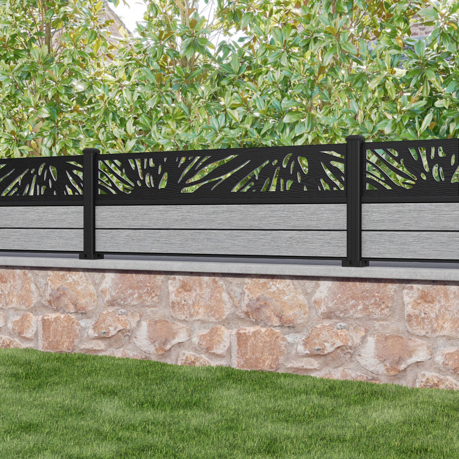 Fusion Poppy Fence Panel - Light Grey - with our aluminium posts