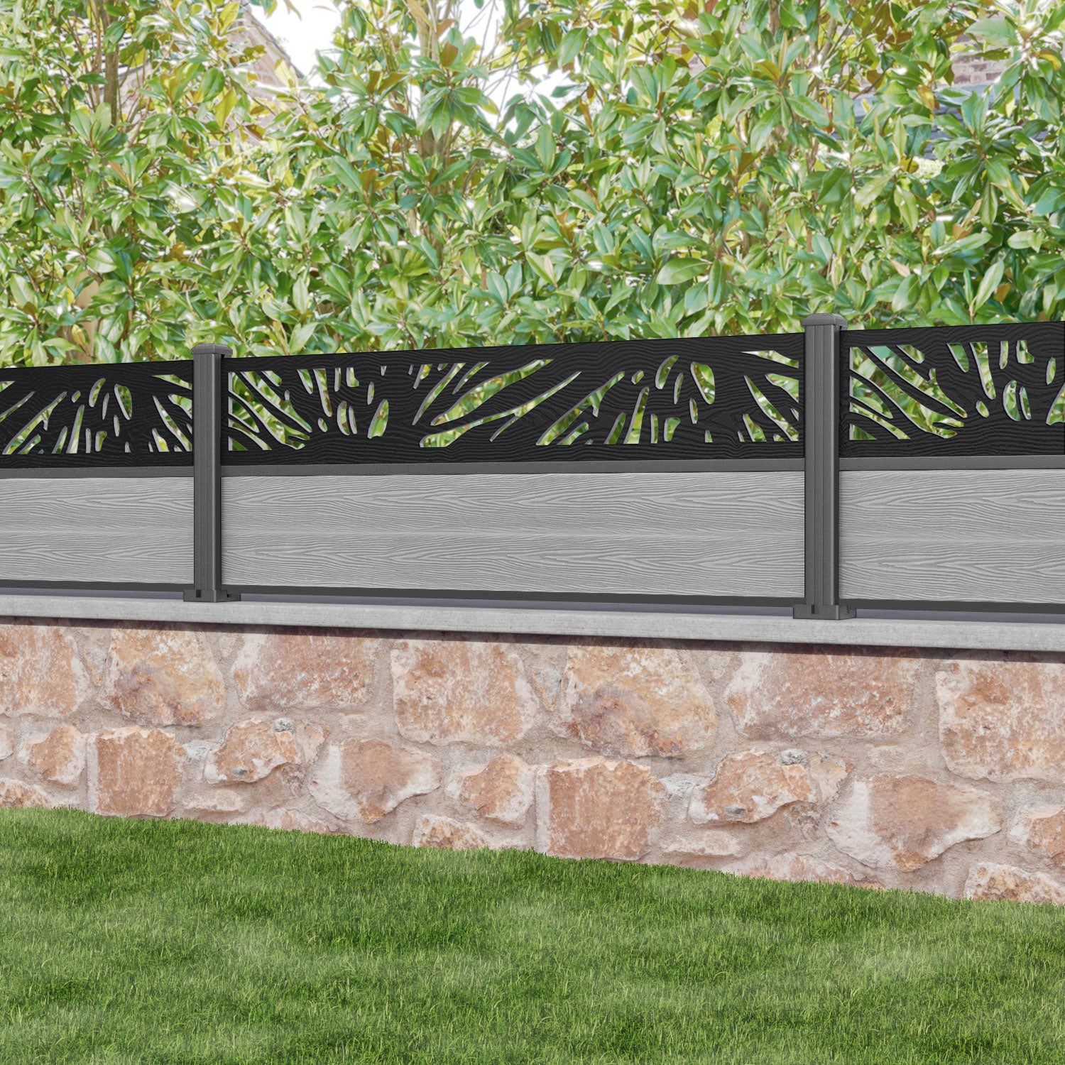 Classic Poppy Fence Panel - Light Grey - with our aluminium posts