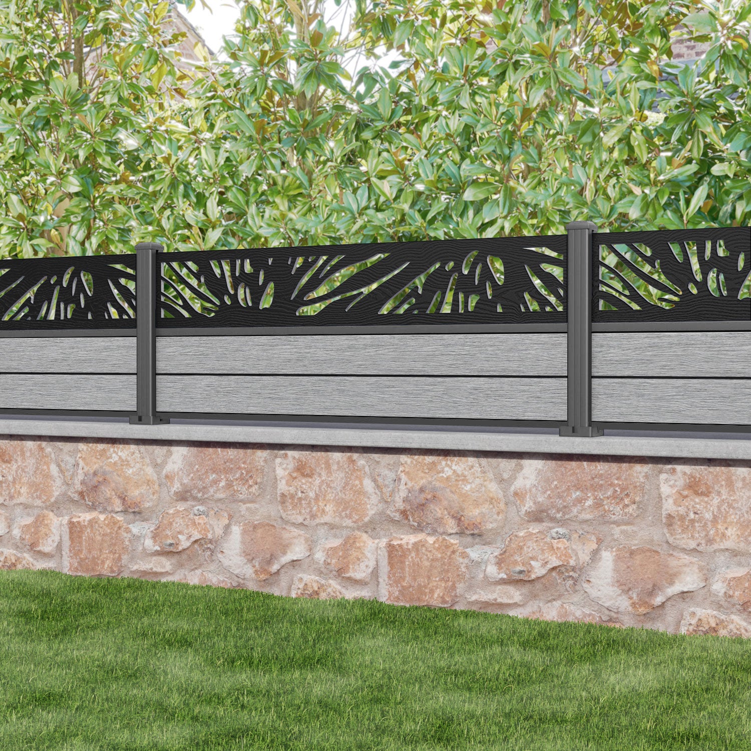 Fusion Poppy Fence Panel - Light Grey - with our aluminium posts