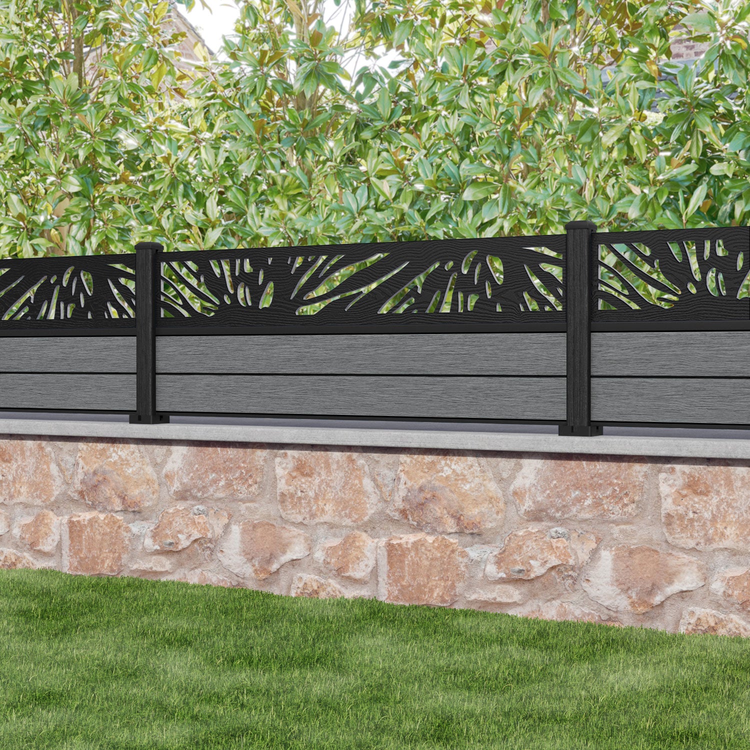 Fusion Poppy Fence Panel - Mid Grey - with our composite posts