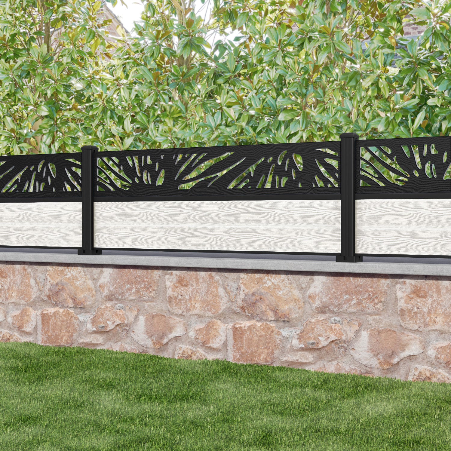 Classic Poppy Fence Panel - Light Stone - with our aluminium posts