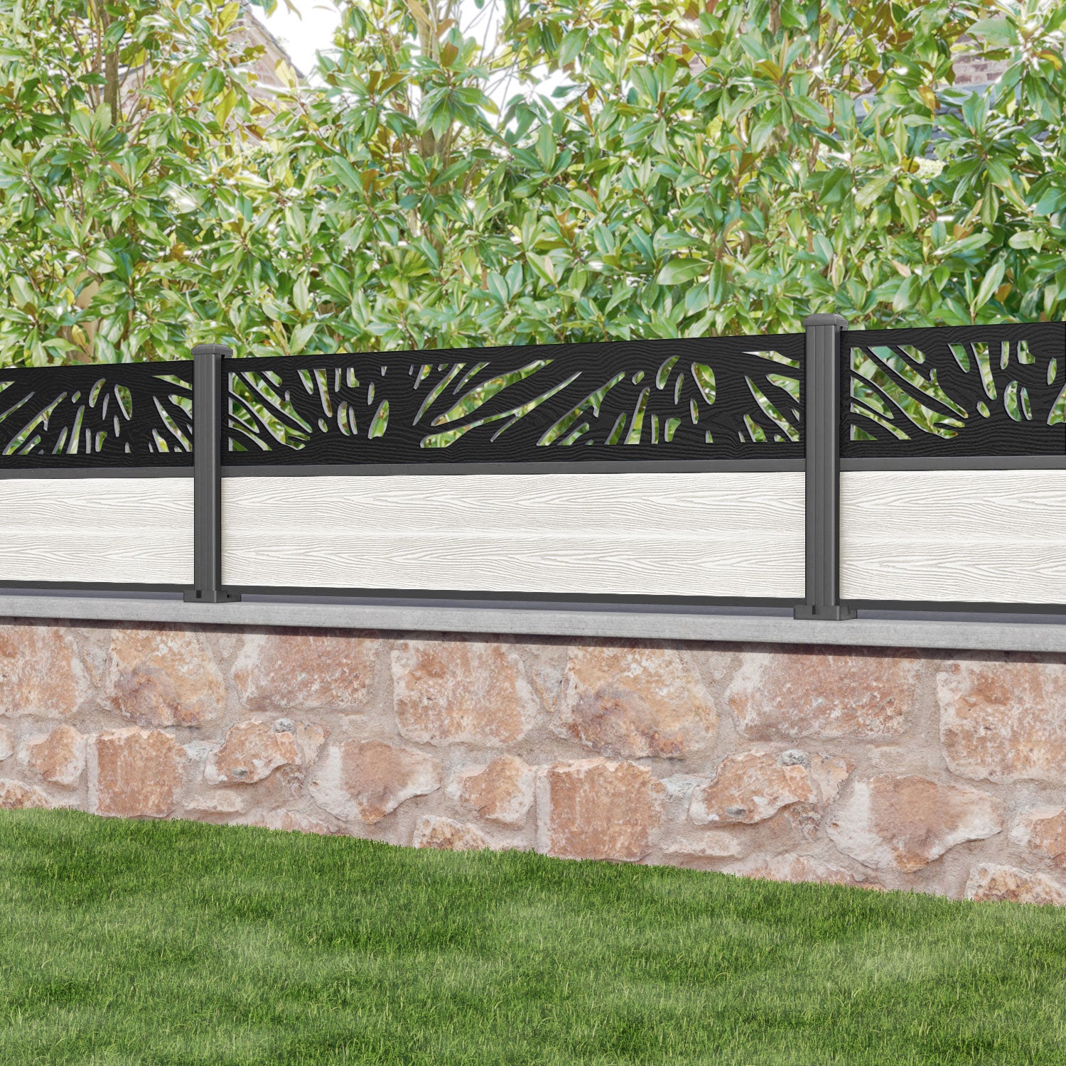 Classic Poppy Fence Panel - Light Stone - with our aluminium posts