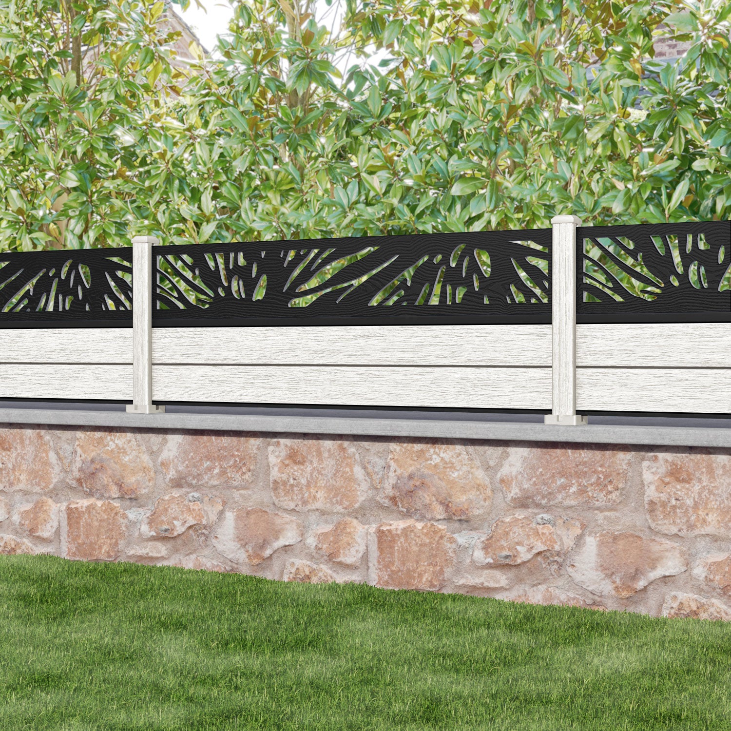 Fusion Poppy Fence Panel - Light Stone - with our composite posts